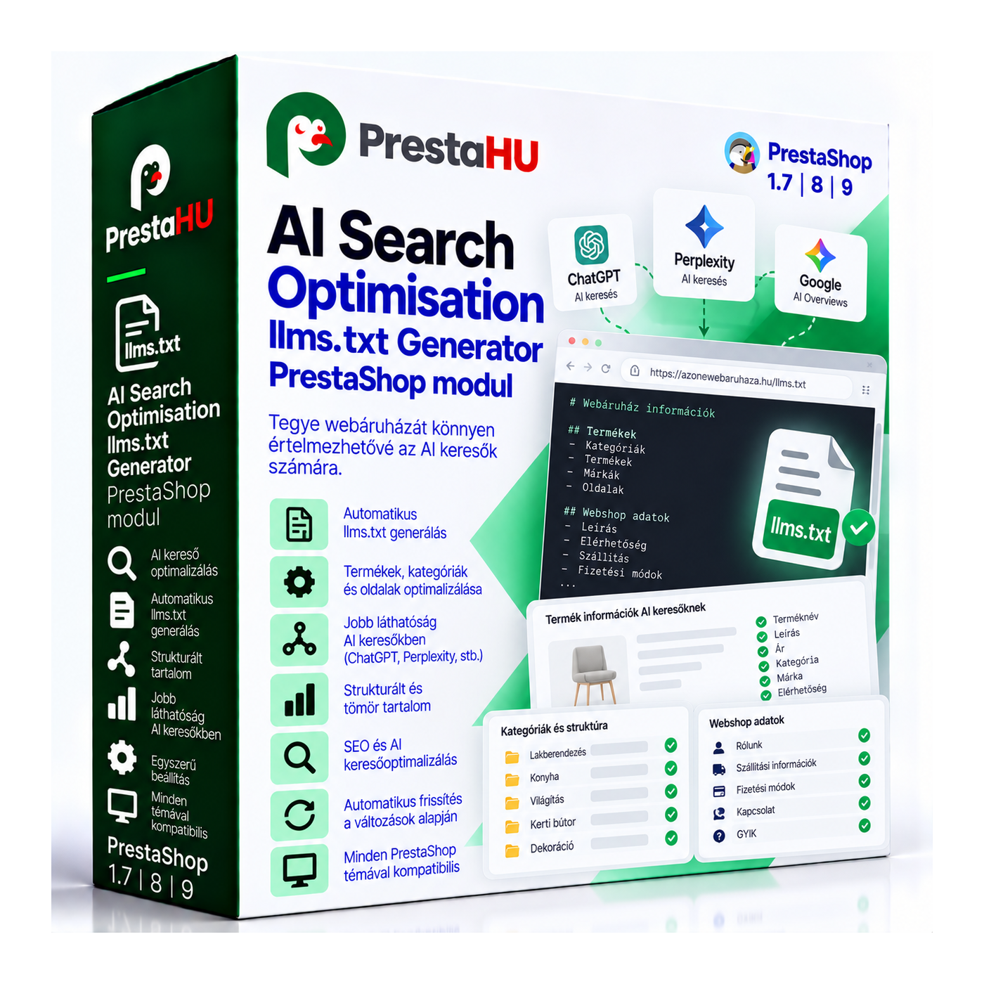 AI keresőoptimalizálás PrestaShop modul – llms.txt generátor