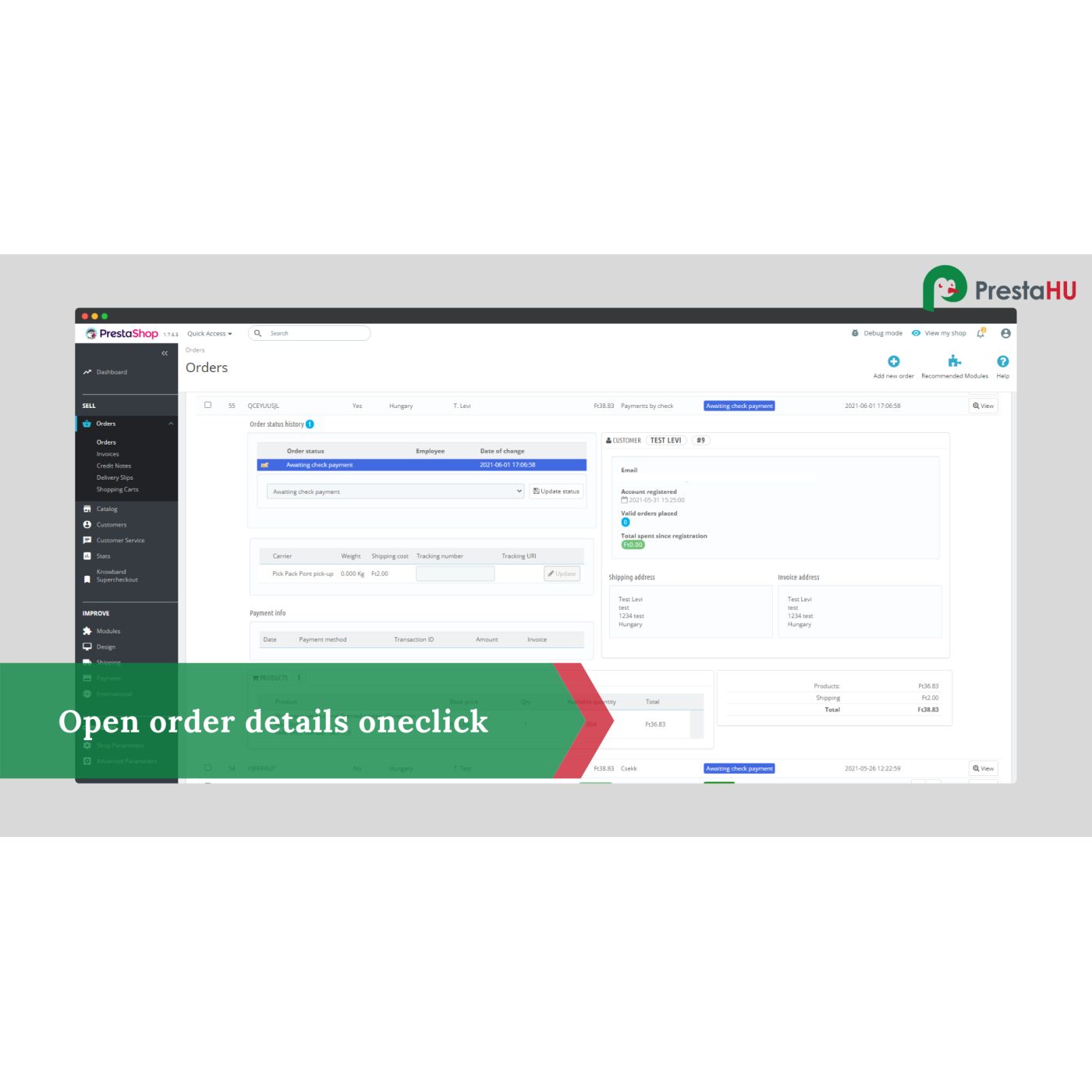 Rendelés-előnézet PrestaShop modul – rendelés a listából | PrestaHU