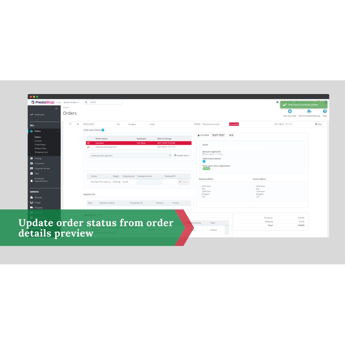 Rendelés-előnézet PrestaShop modul – rendelés a listából | PrestaHU