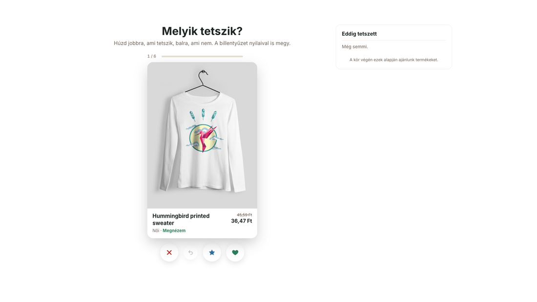 A Swipe-oldal a webshopban: termékkártya húzással vagy gombokkal