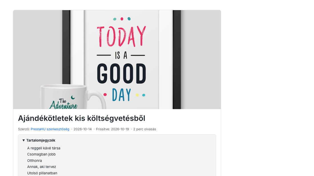 Egy bejegyzés a webshopban: kiemelt kép, cím, szerző, dátum, olvasási idő és tartalomjegyzék