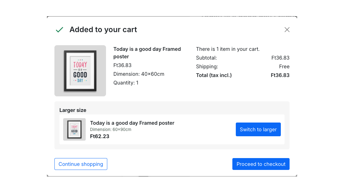 Pop-up on add to cart with a larger pack offer (upsell)