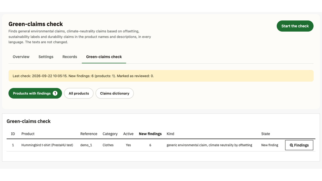 Green-claims check: products with findings