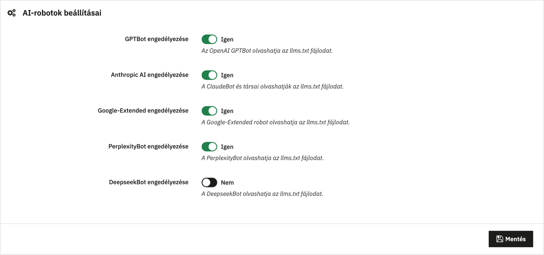 Switches for which AI crawler may read the list