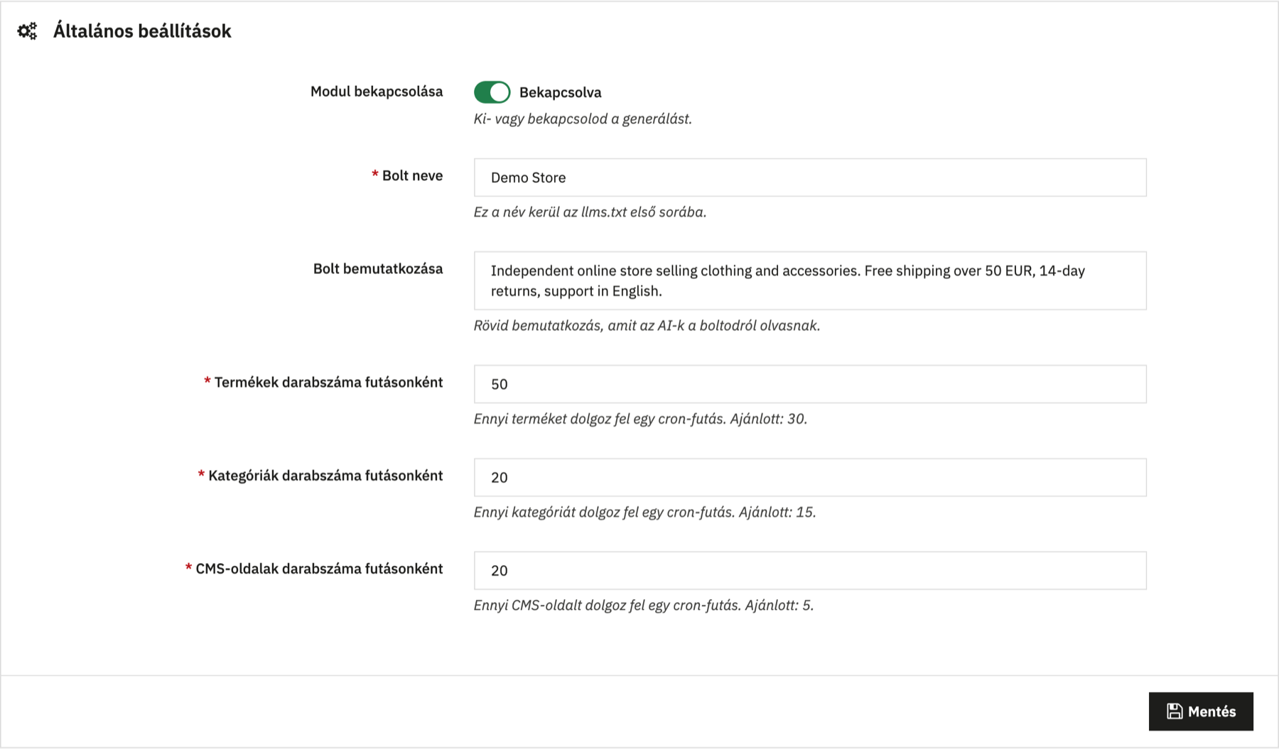Shop name and introduction in the module settings