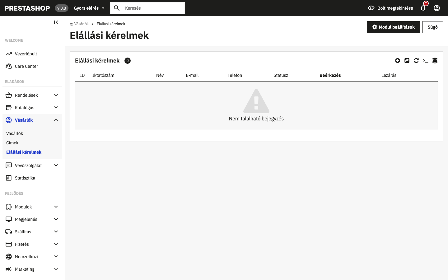 Withdrawal requests list in the back office