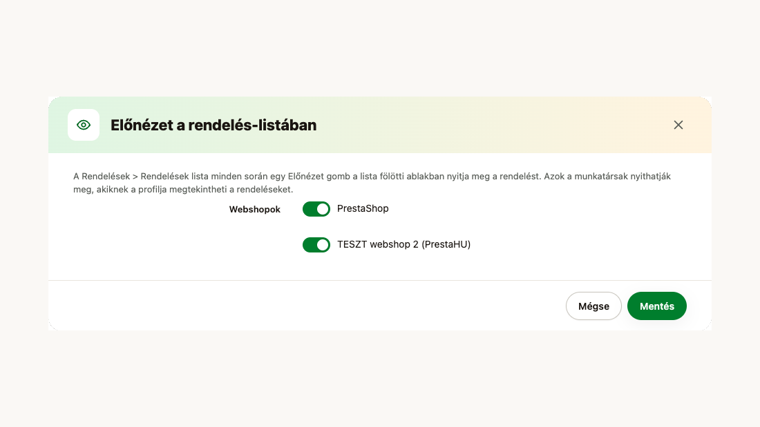 Az Előnézet gomb be- és kikapcsolása webshoponként