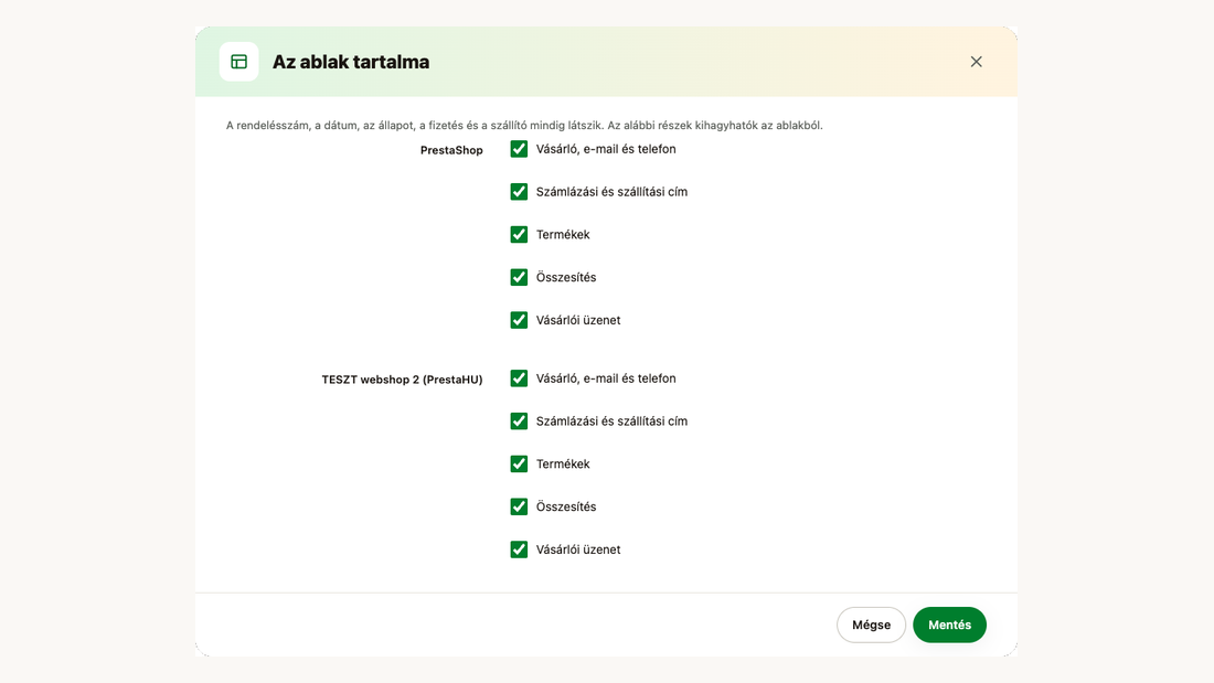 Az ablak tartalma: kihagyható részek webshoponként