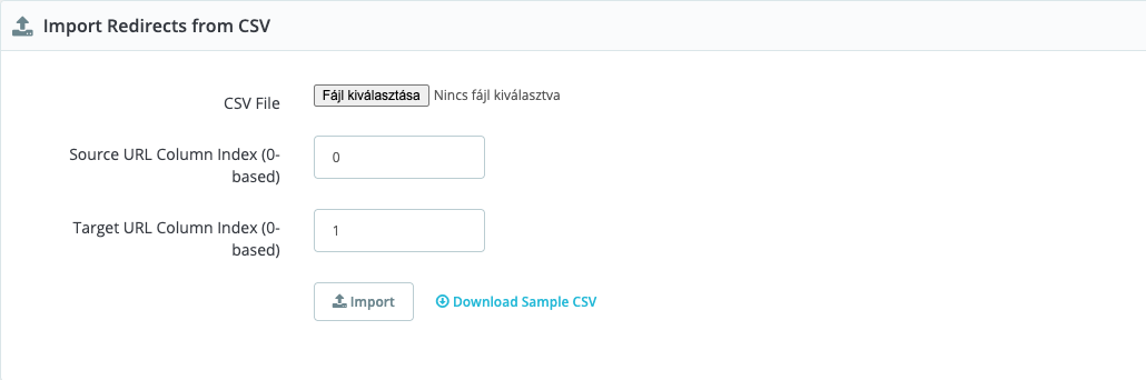 CSV-import űrlap a forrás- és cél-oszlop megadásával