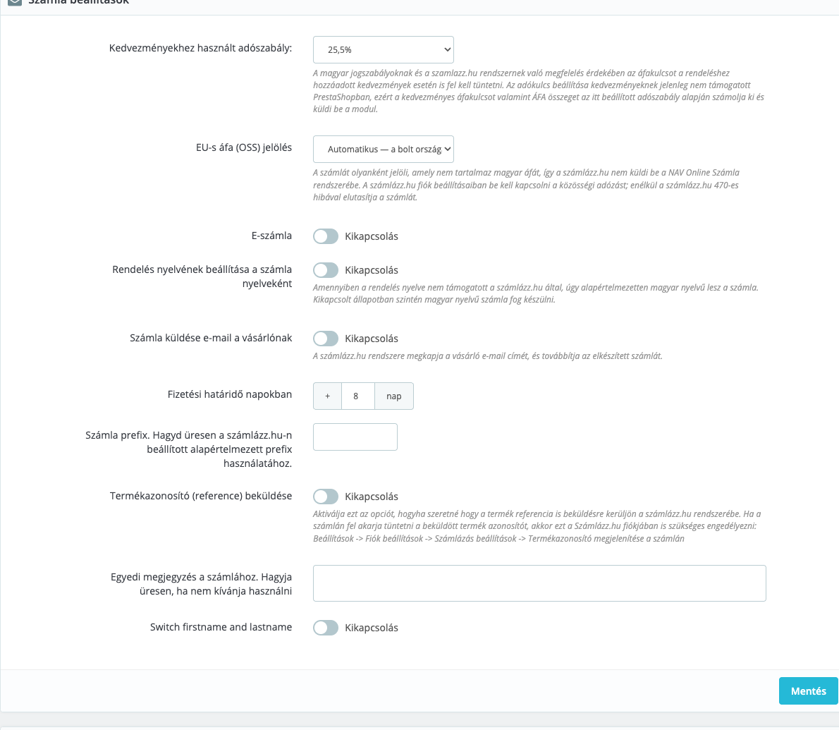 Invoice settings, including the EU VAT (OSS) marking