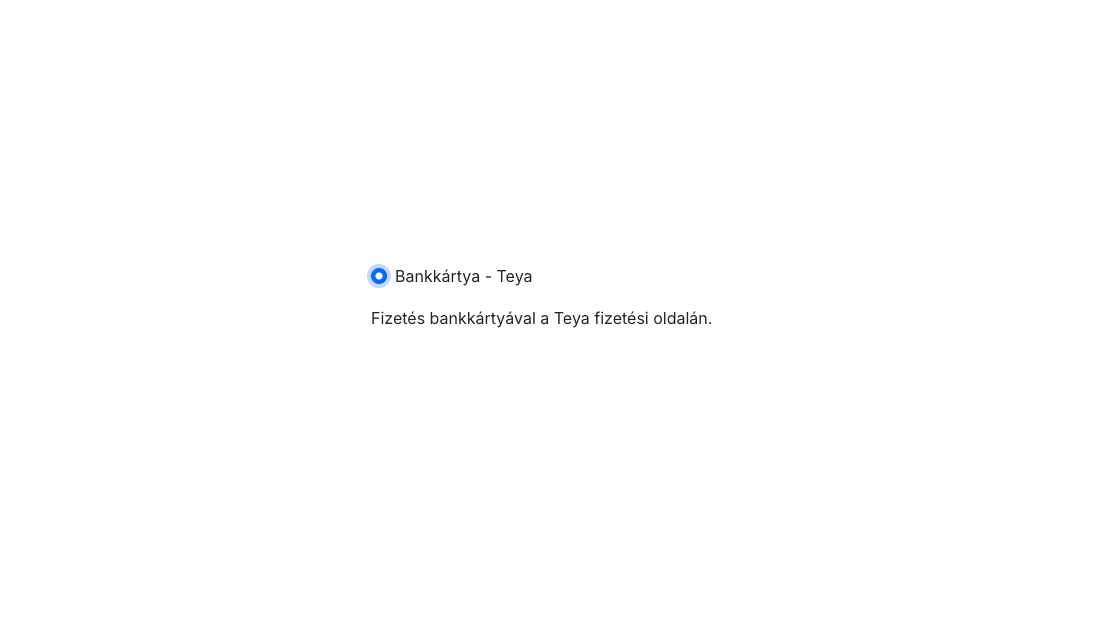 A Teya kártyás fizetési mód a pénztárban a beállított névvel és leírással