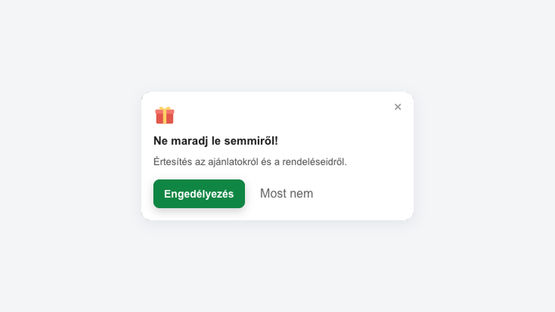 A push feliratkoztató ablak a webshopban, a vevő nyelvén